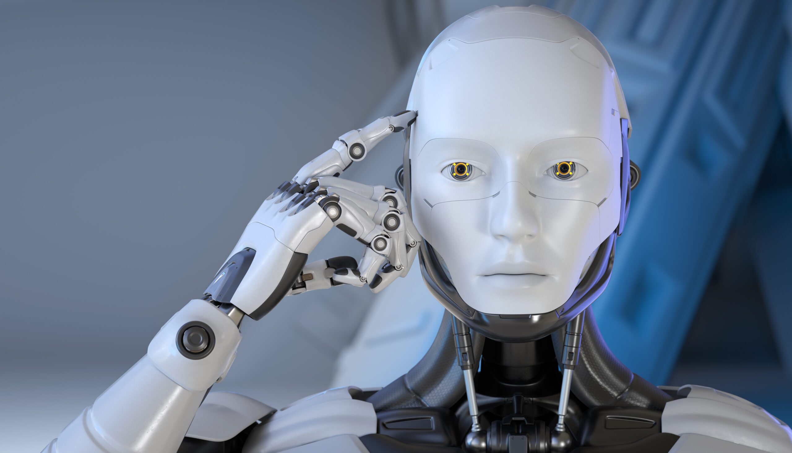 Robot encourages you to think. 3D illustration